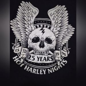 25 Years Hot Harley Nights T-shirt XL Black Skull Wings Harley Davidson New